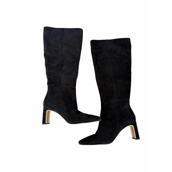 Sam Edelman Knee High Boots Black Leather Pointed Toe in Black 7.5 Wide Calf - Picture 2 of 7